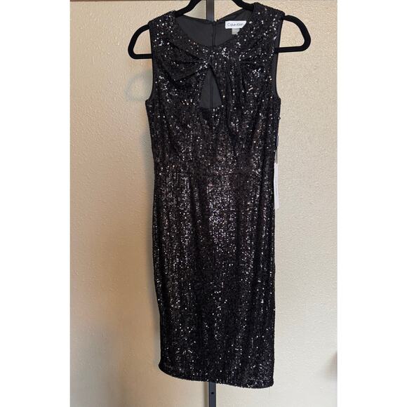 Calvin Klein Black Sequin Cutout Sleeve Dress Size 12P Petite – NWT - Picture 3 of 9